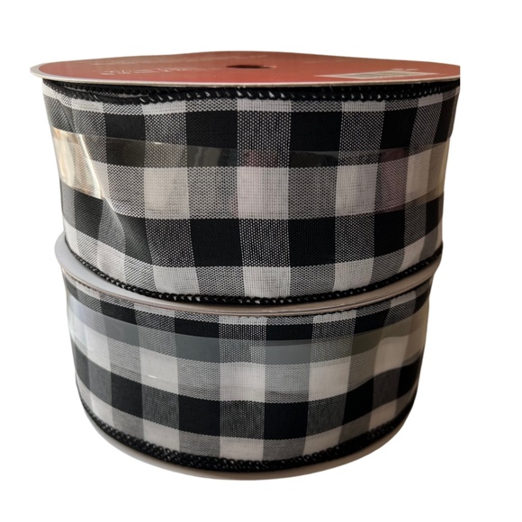 Celebrate It Black and White Buffalo Check Plaid Wired Ribbon - Picture 1 of 4